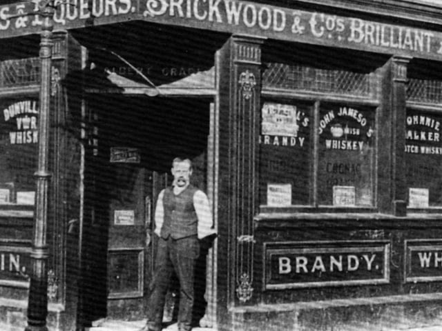 Landlord Albert Grace of The Alma Tavern, Blackfriars Road, Southsea, in the doorway of his pub