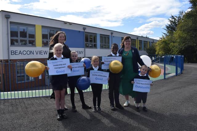 Pupils and staff at Beacon View celebrate their Ofsted