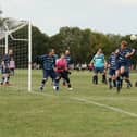 Al's Bar (light blue) on the attack during their 9-0 Portsmouth Sunday League win against AFC Eastney. Pic: Kevin Shipp