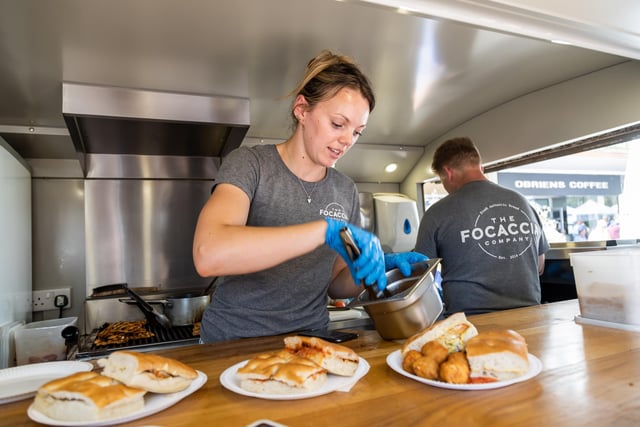 Busy day for Charlotte Frake (30) from the Focaccia Company. Picture: Mike Cooter (160722)