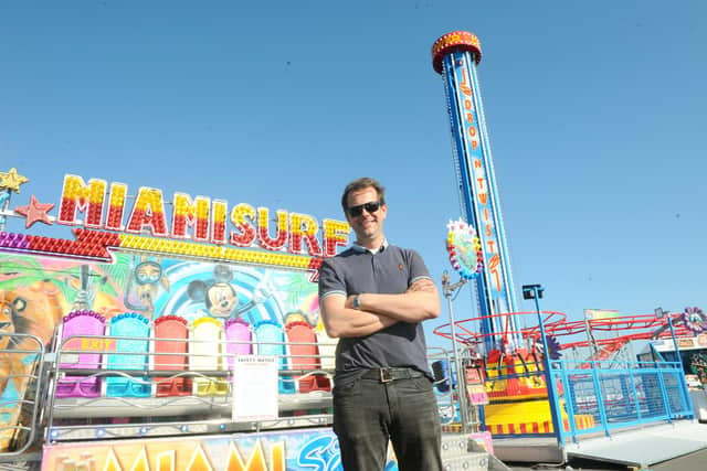 David Wallis, owner of Kidz Island, next to two of the new rides on South Parade Pier.

Picture: Sarah Standing (020421-6068)