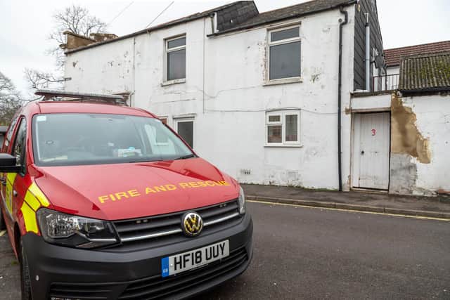 Fire investigation vehicle outside the Durham Street property. Picture: Mike Cooter (010122)