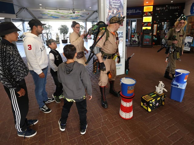 Ghostbusters in Port Solent, Portsmouth, raising money for Cancer Research.
Saturday 28th October 2023.
Picture: Sam Stephenson.