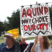 'Let's Stop Aquind' are redoubling their efforts to combat the interconnector programme. Pictured is a walking protest against Aquind pictured starting at the Fort Cumberland car park in Eastney, on July 4, 2021. Picture: Sam Stephenson