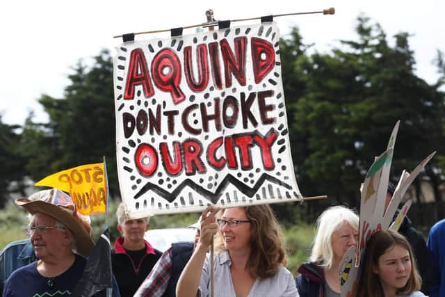 'Let's Stop Aquind' are redoubling their efforts to combat the interconnector programme. Pictured is a walking protest against Aquind pictured starting at the Fort Cumberland car park in Eastney, on July 4, 2021. Picture: Sam Stephenson