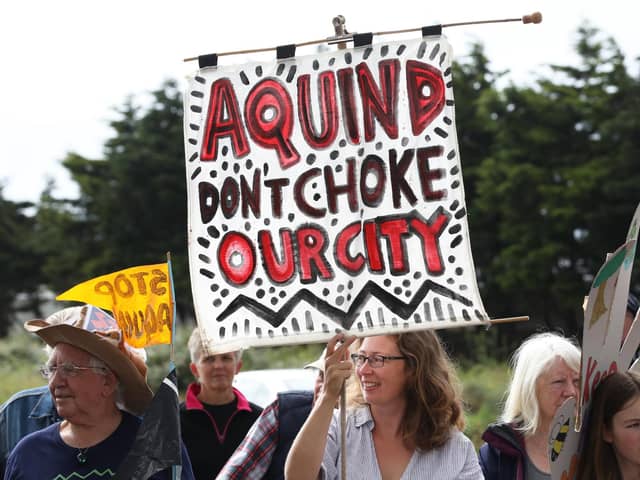 'Let's Stop Aquind' are redoubling their efforts to combat the interconnector programme. Pictured is a walking protest against Aquind pictured starting at the Fort Cumberland car park in Eastney, on July 4, 2021. Picture: Sam Stephenson