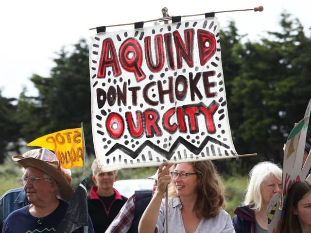 'Let's Stop Aquind' are redoubling their efforts to combat the interconnector programme. Pictured is a walking protest against Aquind pictured starting at the Fort Cumberland car park in Eastney, on July 4, 2021. Picture: Sam Stephenson