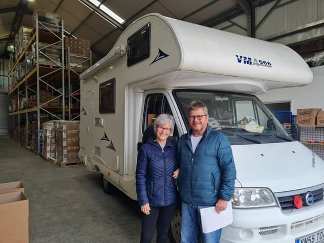 Laura Rice and her husband Ken, the Hampshire couple have set off in their motorhome with "literally a tonne of sweets" to offer assistance to people fleeing Ukraine. . Photo credit should read: Laura Rice/PA Wire