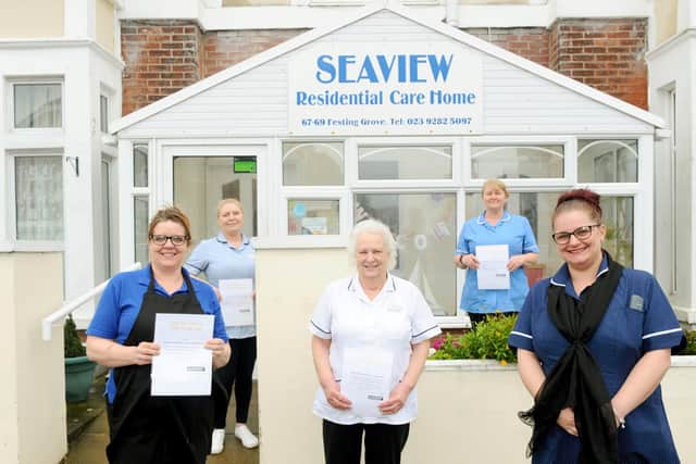 Seaview Residential Care Home in Southsea, have been awarded the Care Home of the Year Award 2020. 

Pictured is: (l-r) Ella Toms, chef, Sarah Harris, domestic, Margaret Young, deputy manager, Jackie Compton, senior carer, and Kacee May, home manager.

Picture: Sarah Standing (140121-976)