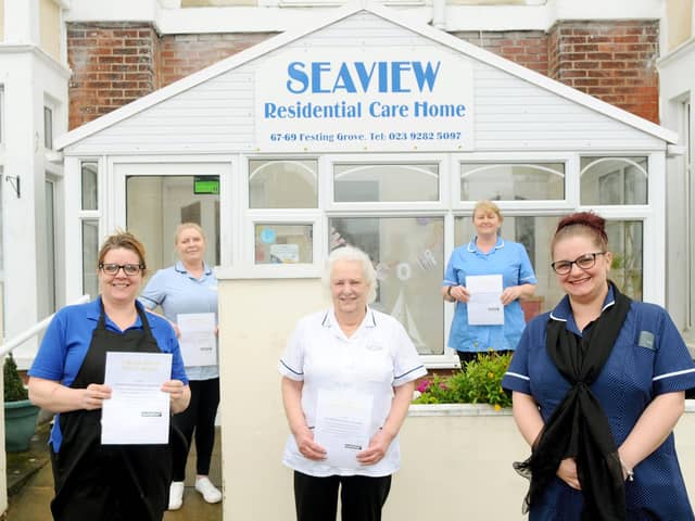 Seaview Residential Care Home in Southsea, have been awarded the Care Home of the Year Award 2020. 

Pictured is: (l-r) Ella Toms, chef, Sarah Harris, domestic, Margaret Young, deputy manager, Jackie Compton, senior carer, and Kacee May, home manager.

Picture: Sarah Standing (140121-976)