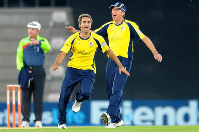 Imran Tahir celebrates the dismissal of Murray Goodwin (Sussex) - one of his three wickets in the match at The Ageas Bowl in June 2011. Pic: Michael Jones