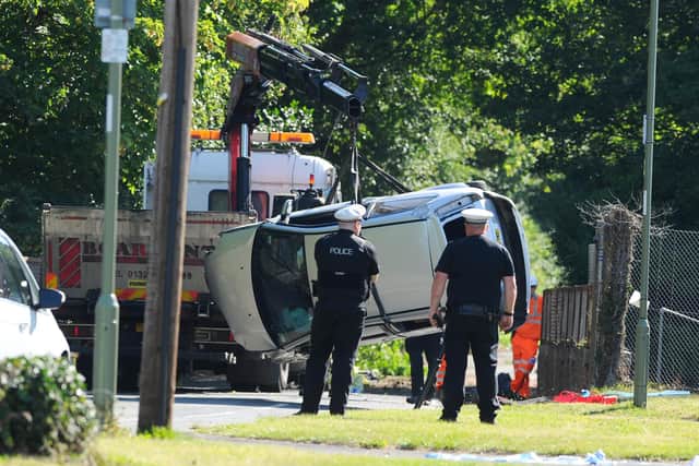 Police at the scene in Downend Road, Fareham, on Thursday, June 25, where they are investigating a fatal collision.
Picture: Sarah Standing (250620-4867)
