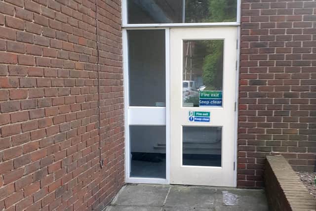 The door to the lounge at Sydenham Court in Berkshire Close, Fratton, has been chained shut blocking access to a fire exit through the room shared by residents. It has been shut due to coronavirus restrictions in place. Residents at the 1982 block with 96 flats are unhappy about the risk this could cause.
Picture: Les Cummings