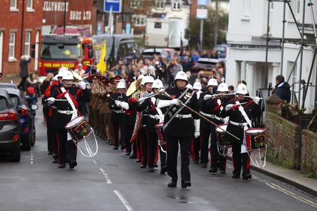 The Remembrance Sunday parade through the town centre