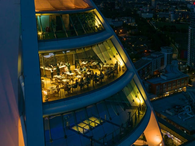 The sky bar as seen from outside.
