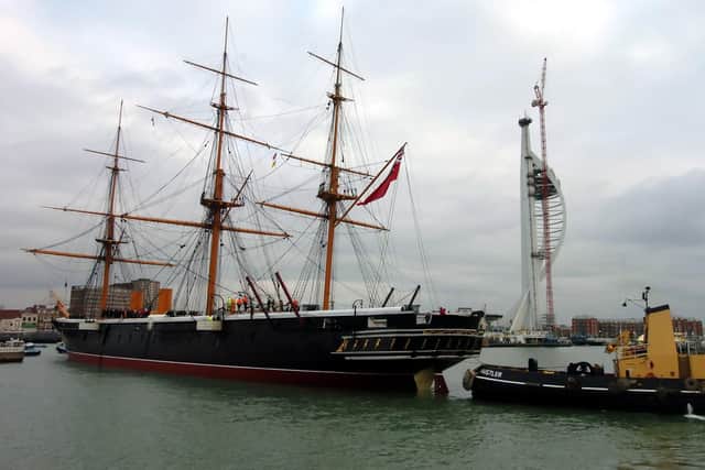 HMS Warrior, undergoing some maintenance work earlier this year. Picture: Robin Jones