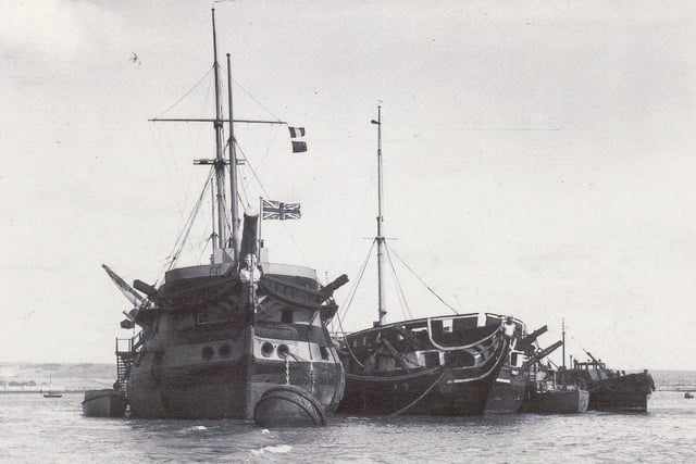Implacable and Foudroyant moored in Portsmouth Harbour between the wars