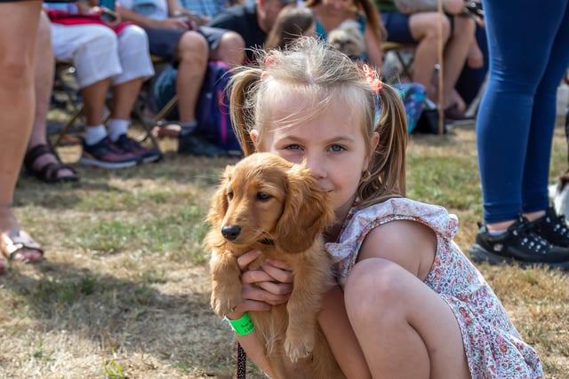 Bella Atkins, five, with 12-week-old puppy Kiki in the dog show