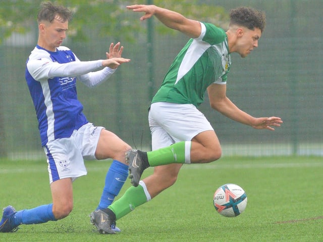 Denmead (blue) v Moneyfields. Picture by Martyn White