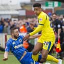 Cole Kpekawa, pictured in action against AFC Wimbledon in March 2015, made two appearances during an ill-fated Pompey loan spell. Picture: Ashley Zee