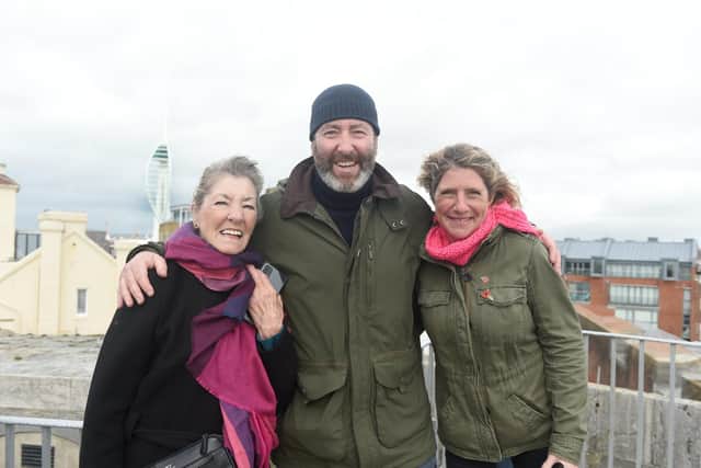 Pictured is: (middle) Adam Colton (54) from Nottingham, with his mum (left) Pauline Colton (86) and wife Emma Colton (46) who were on the Round Tower in Portsmouth, to wave off their son and grandson Alfie.
Picture: Sarah Standing (101122-5800)