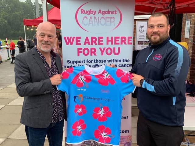 P3 operations manager, Mike Payne, alongside Aaron Beesley, ambassador for Rugby Against Cancer.