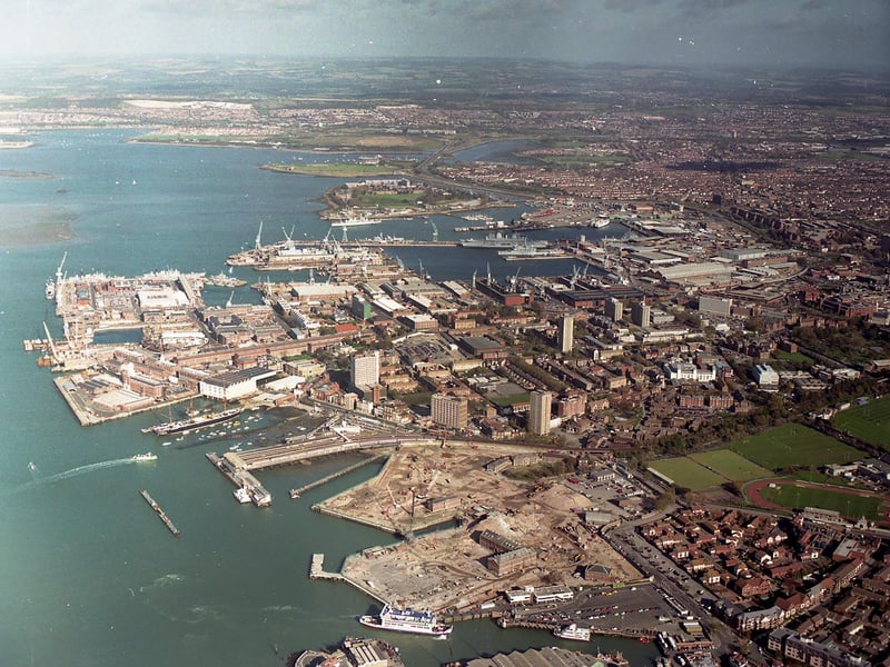 Aerial view of Portsmouth Naval Base in 1998.