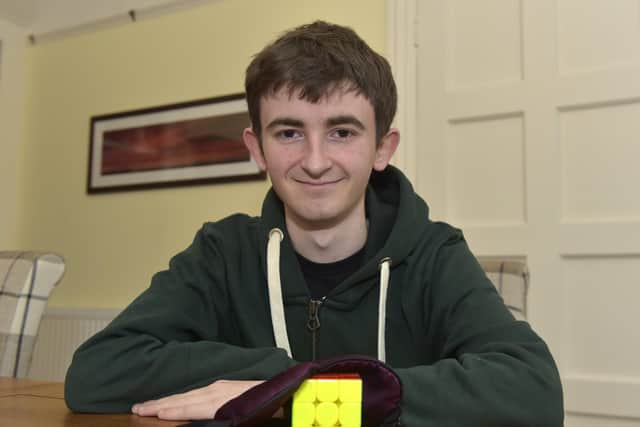 Ben Stokes (21) with a completed Rubick's Cube. Picture: Sarah Standing (200223-9873)