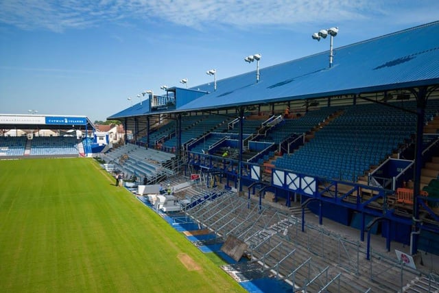 Work is currently ongoing in both the south and north stands at Fratton Park
Picture: Michael Woods / Solent Sky Services