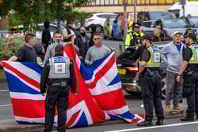 The M275 is brought to a standstill by Anti-immigration protesters. Picture: Mike Cooter (070824)