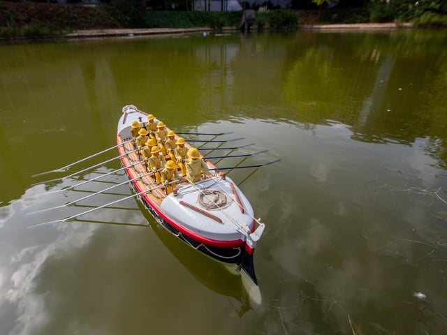 A model lifeboat in the lake of Lakeside 5000