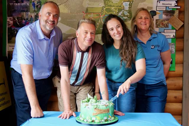 L-R: Dave Curtis, safety and sustainability director at NATS, wildlife broadcaster Chris Packham CBE, ecologist and wildlife broadcaster Megan McCubbin, HIWWT’s CEO Debbie Tann.