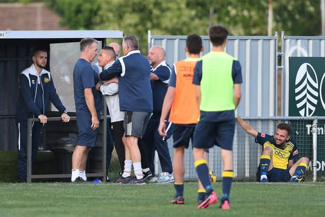 Emotions run high on the touchline towards the end.
Picture: Neil Marshall