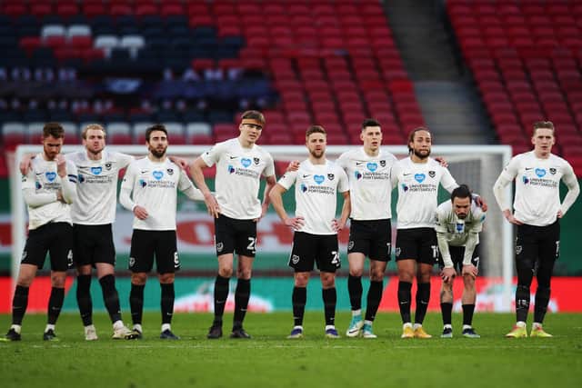 Pompey players at Wembley on Saturday