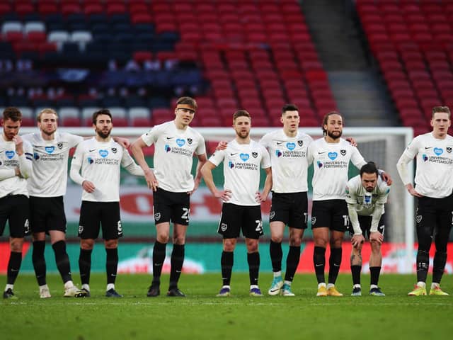 Pompey players at Wembley on Saturday