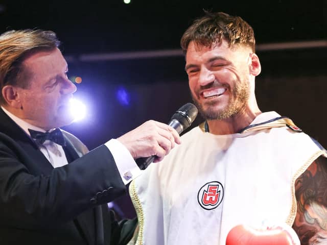 Joel McIntyre is all smiles after his first-round stoppage victory over Nikita Basin last October Picture: Barry Zee