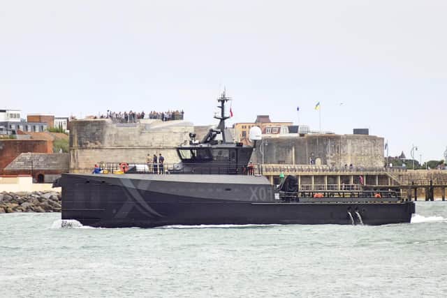 XV Patrick Blackett arrives in Portsmouth for the first time ahead of becoming the Royal Navy's new dedicated experimentation ship. PHOTO: Tony Weaver