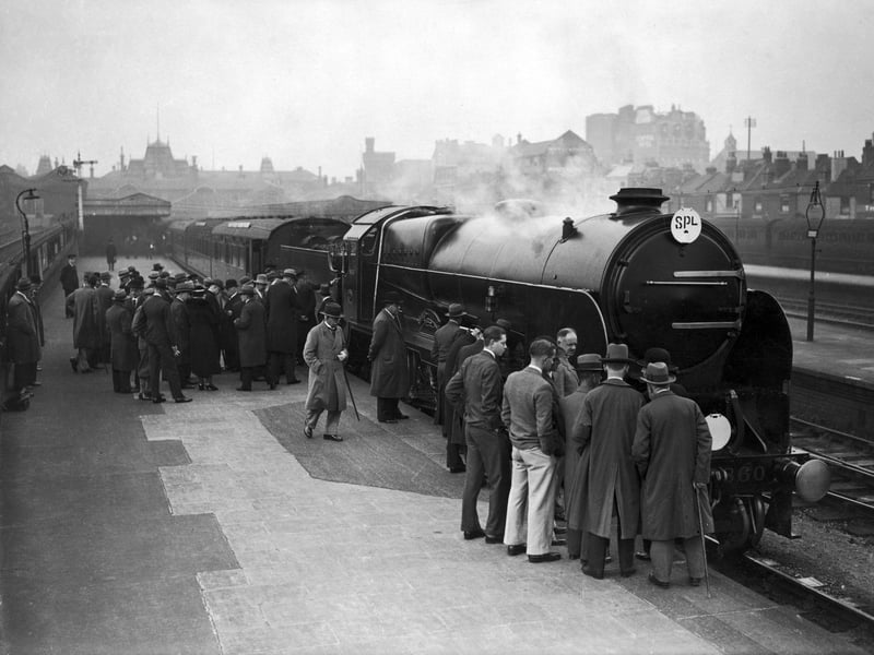 Visitors look over the Lord Nelson Class locomotive, Lord Hawke, during a train exhibition at Portsmouth Town Station, 21st October 1933. (Photo by J. A. Hampton/Topical Press Agency/Hulton Archive/Getty Images)