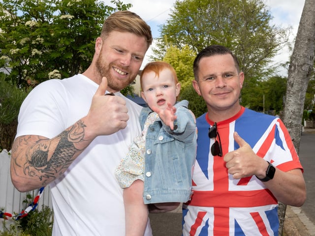 Brett with daughter Darlie, 1, and Ricky on Aberdare Avenue, Drayton. Photos by Alex Shute
