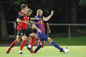 Captain Tom Jeffes in action for US Portsmouth during their midweek Wessex League Cup tie with Bournemouth Poppies. Picture: Chris Moorhouse