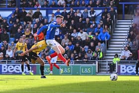 Makenzie Kirk sees his Pompey second-half effort saved against Stoke City. Picture: Graham Hunt/ProSportsImages