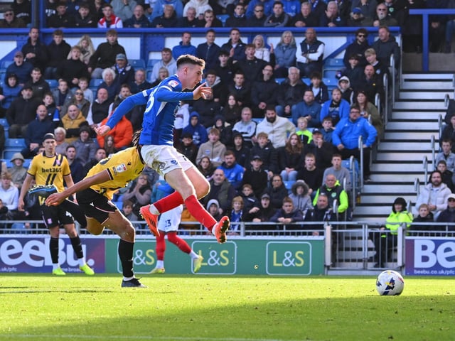 Makenzie Kirk spurns a golden opportunity to net for Pompey in the second half in the 1-0 defeat to Stoke. Picture: Graham Hunt/ProSportsImages
