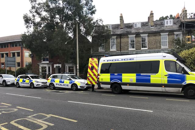 Police pictured outside a property in North End. Photo: Tom Cotterill