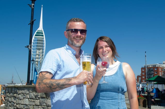 Dave and Hailey Durrant outside Spice Island Inn, Old Portsmouth on a warm sunny day. Picture: Habibur Rahman