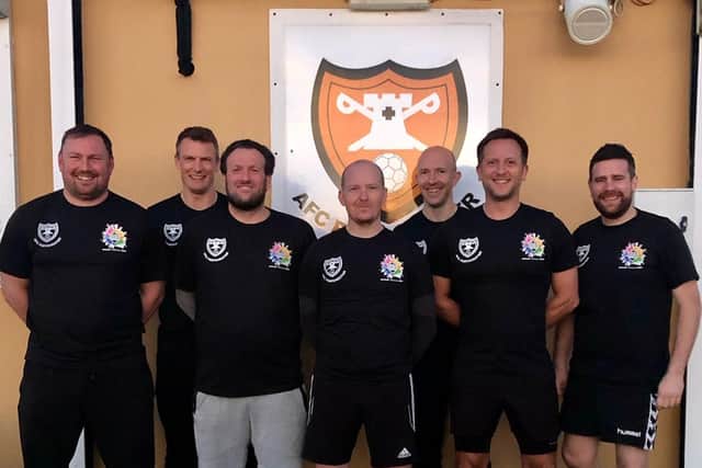The AFC Portchester veterans who will be taking part in a 24-hour charity run in May for Friends Fighting Cancer (from left) Dan Mortimer, Mike Counsell, Simon Hore, Keith McIntyre, Phil Jeynes, Pete Sanderson, Keith Ashton.