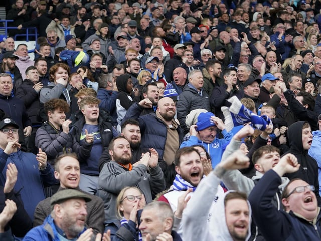 These Pompey celebrate Michael Jacobs' 70th-minute equaliser against Port Vale