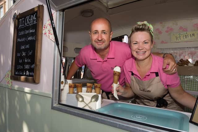 Mike and Kate Burch's ice cream caravan Caravanilla, pictured pre-pandemic. 
Picture: Duncan Shepherd