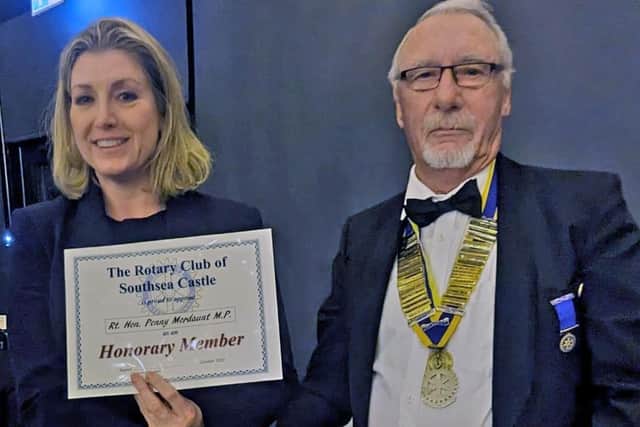 Penny Mordaunt is enrolled as an honorary member of Southsea Castle Rotary