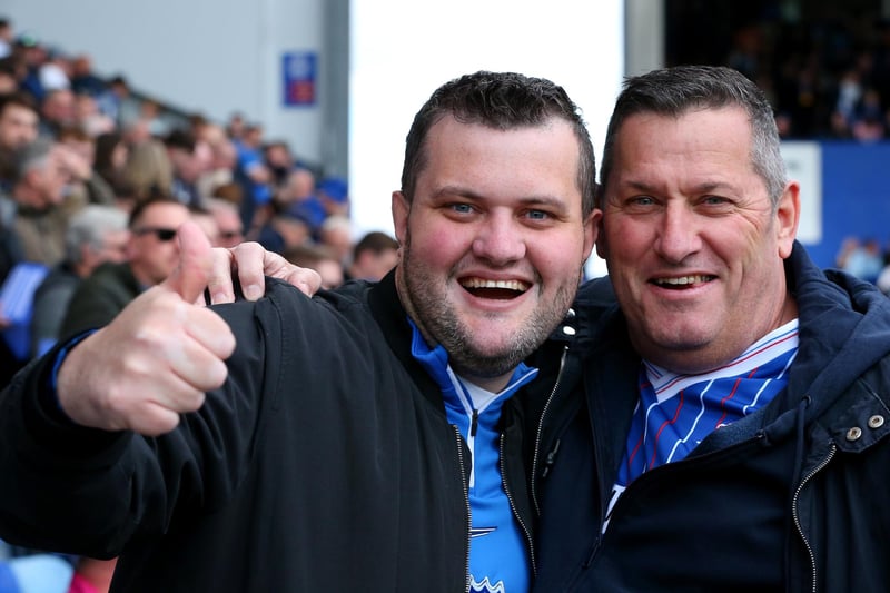 Pompey fans during the last home game of the season, Portsmouth v Wigan Athletic, at Fratton Park, Portsmouth.Picture: Chris  Moorhouse