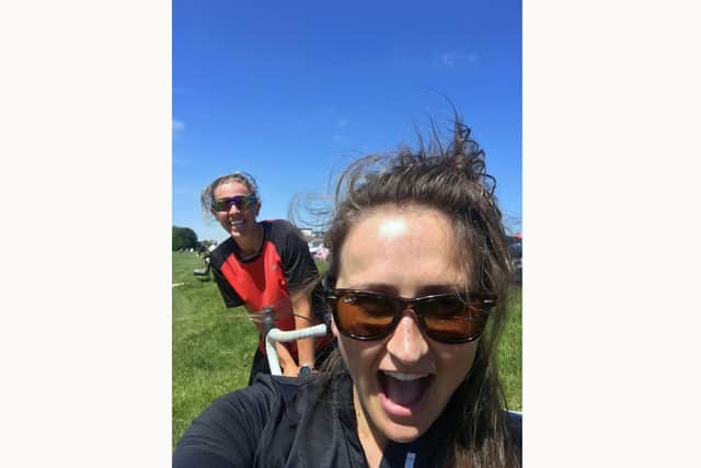 Kirsty Harley (left) and Katie Spooner take part in their trans-atlantic distance challenge.